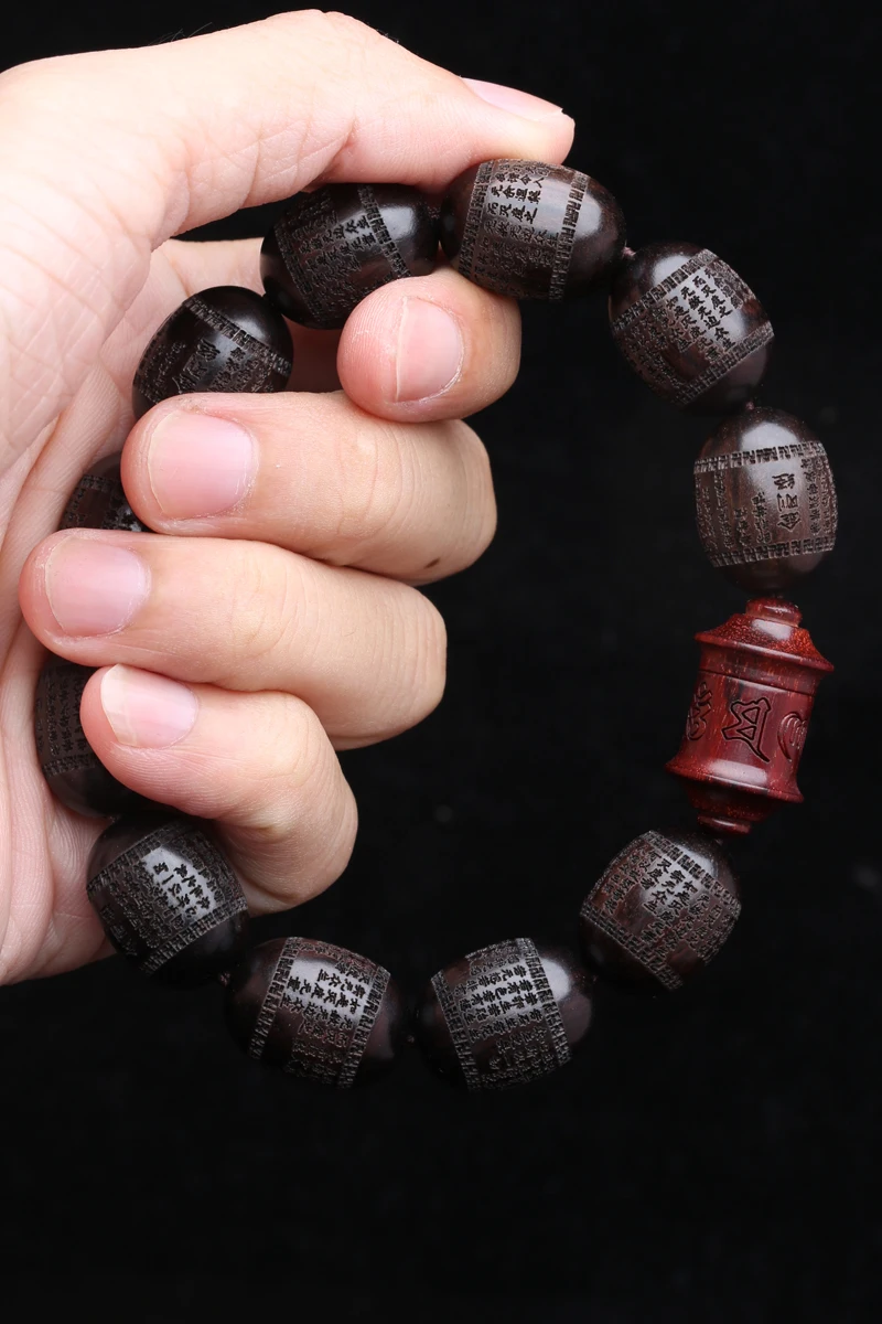 Natürliche Ebenholz Armband Olive Förmigen Schwarzen Holz Tibetischen Buddhistischen Perlen Sechs-Charakter Mantra Glück Armband – Detail 12