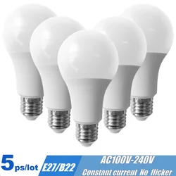 Lámpara LED E27 B22, Bombilla de AC100V-220V, luz descendente de repuesto Interior para lectura/Bombillas/lámpara, 3W, 6W, 9W, 12W, 15W, 18W, 21W, lote de 5 unidades