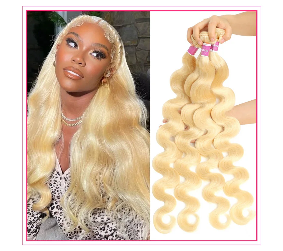 Alimon ica Bündel 613 Honig blond Remy brasilia nischen Körper Welle Haar weben Schuss Remy Menschenhaar Bündel 8-40 Zoll lang – Detail 2