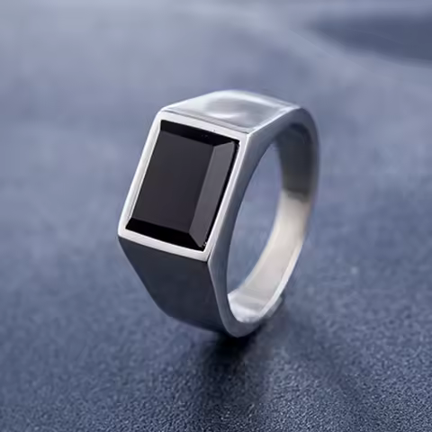 Classic Black Stone Rings For Men And Women Vintage Gold/Silver Color Stainless Steel Couple Ring Fashion CZ Stone Ring Jewelry