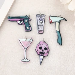 10 Pcs Halloween Charms Cocktail Skulls Axe Blood Cotton Candy Ghoul Cream Crafts Flatback Acrylic Findings For Jewelry Diy