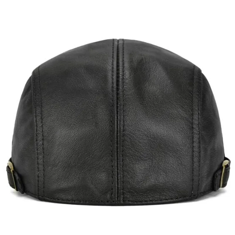 Spring Adjustable Size Men\'s Berets Natural Cowhide Leather Cap Novelty Personality Headdress Decoration Snapback Hat Black Caps