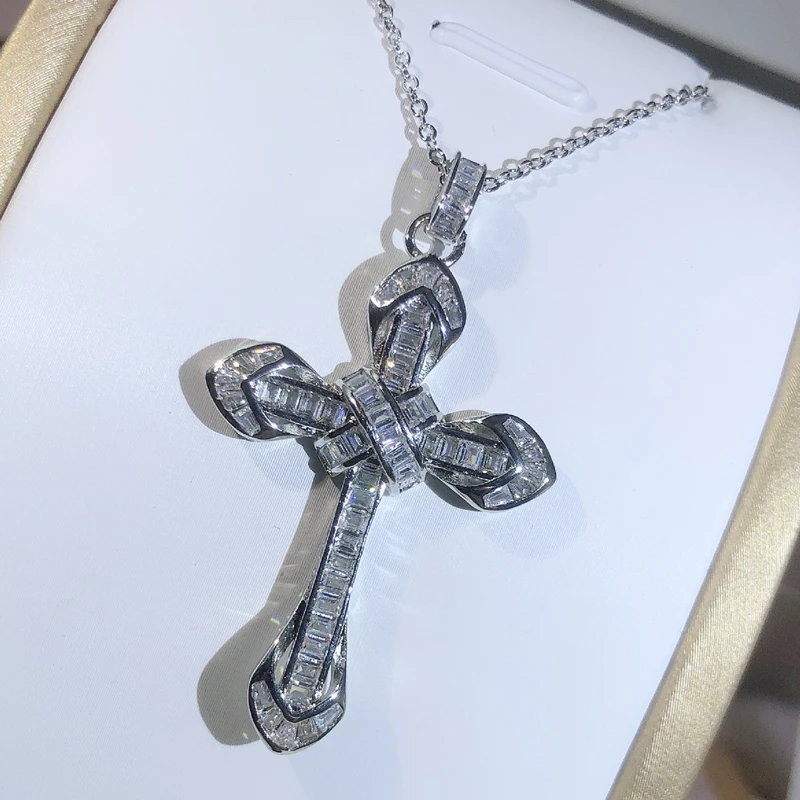 925 Silver Simple Love Cross Pendant Choker White Zircon Necklace Charm Beach Rhinestone Jewelry Choker Christmas Gift Necklace