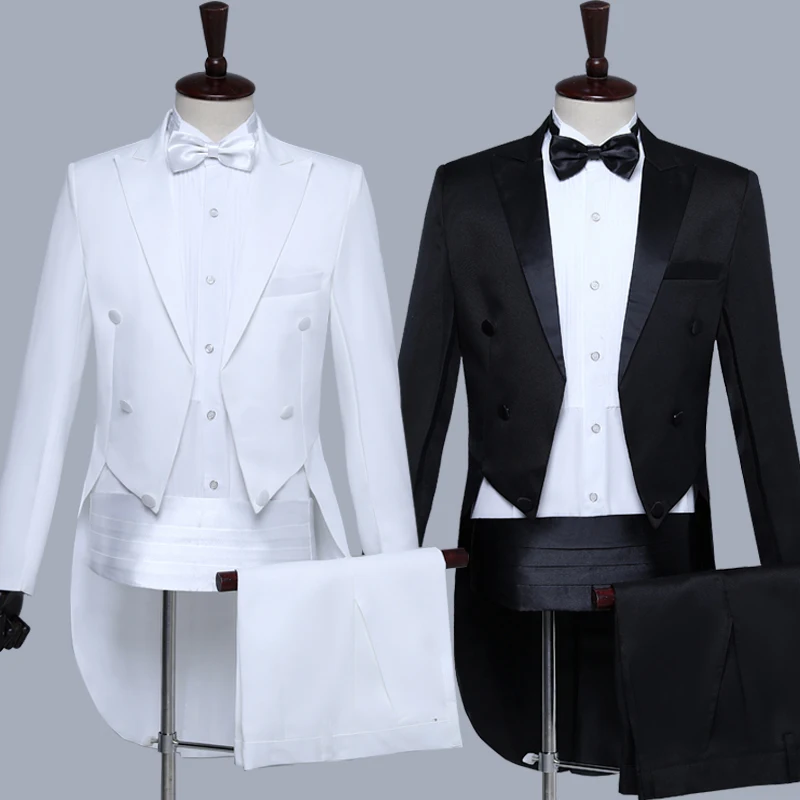 

Men'S Tuxedo Tuxedo Magic Performance Conductor Costume Artist'S Host Jazz Suit Chorus Stage Competition Clothes 4 Pieces DL5278