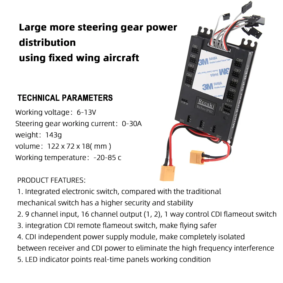 Rccskj BEC Power Distributor RC Model Aircarft 9 Channel Input and 16 Channel Output Distribution Systems