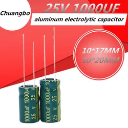 Capacitor eletrolítico de alumínio de alta frequência, tamanho de capacitor, baixo esr/impedância, 25v1000uf 25v 1000uf 10*17*20 com 10 peças-20 peças