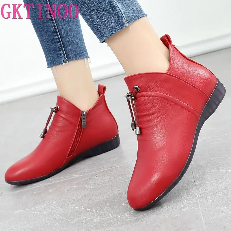 GKTINOO Fashion Women Boots Autumn Boots Genuine Leather Ankle Boots 2024 Winter Warm Fur Plush Women Shoes Big Size 43