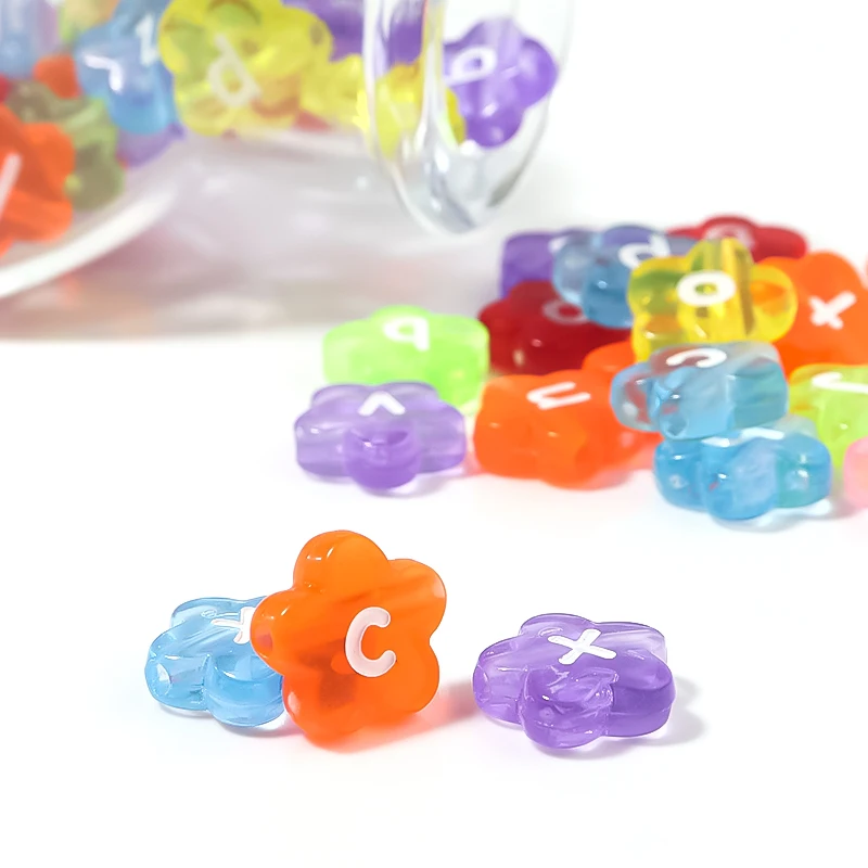 50Pcs/Lots Transparent Letter Beads Acrylic Flower Jewelry Beads Accessories for Necklace Making Charms for Bracelets