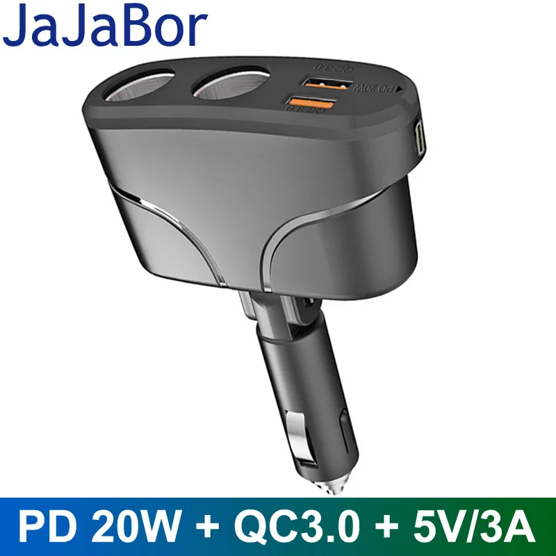 

JaJaBor Car Cigarette Lighter Socket Splitter Charger Dual USB QC 3.0 Quick Charge Type C PD20W Fast Charging Power Adapter