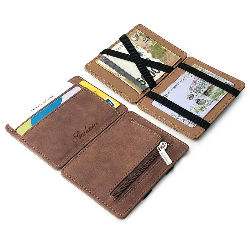 Slim Men Male PU Leather Mini Small Magic Wallets Ultra Thin Zipper Coin Purse Pouch Plastic Credit Bank Card Case Holder