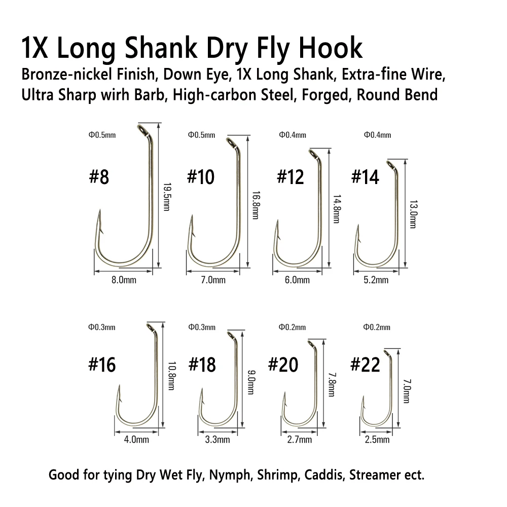 Bimoo 500/1000PCS Fly Tying Hook Dry Fly ninfa gamberetti Caddis Pupa Streamer acciaio al carbonio amo da pesca Standard Dry Fly Hook all'ingrosso