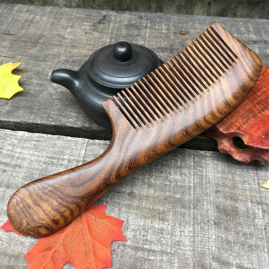 Unisex Sandalwood Comb Women Men Home Travel Wood Anti-static Fine-tooth Comb Wooden Handles