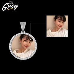 GUCY Fashion Custom Made Photo Roundness Solid Back Pendant & Necklace With Tennis Chain Cubic Zircon Men's Hip Hop Jewelry