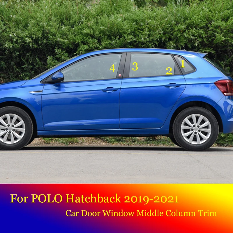 

For Volkswagen VW POLO Hatchback 2019-2021 Car Door Window Middle Column Trim Protection PC Black Strip Stickers Decoration 8PCS