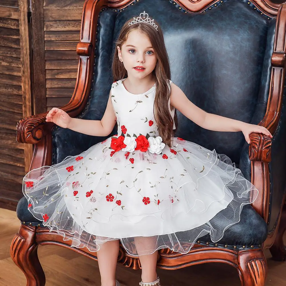 Baby Girls Dress Casual Girl Party Dress For Birthday Wedding Kids Dresses For 2 to 10 years Girls Clothes Summer Red White