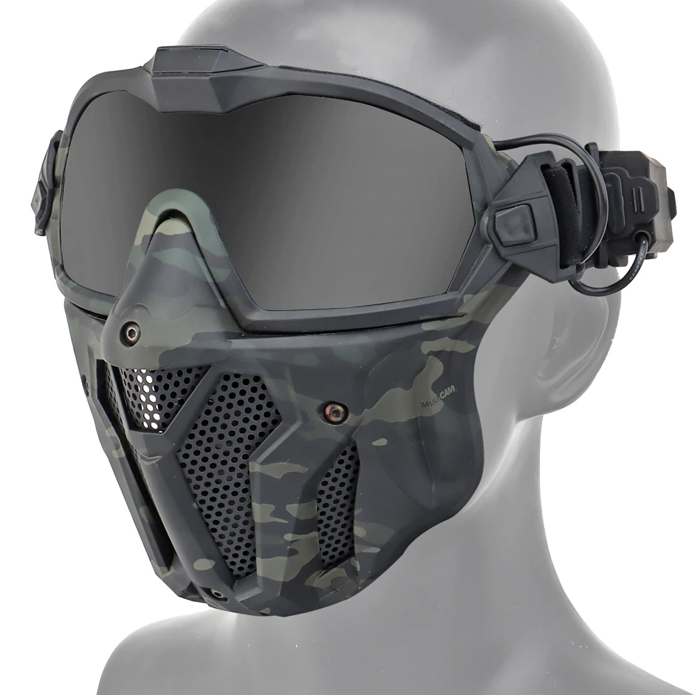 Tactical Mesh Mask Full Face Protective Airsoft Detachable Anti-fog Fan Goggle System Motorcross Paintball Hunting Accessories