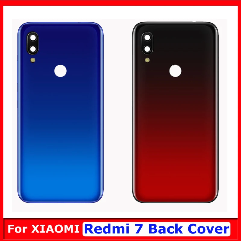 Soft Back Cover For Redmi 7 Battery Housing Door Case With Glass Rear Camera Lens Frame Replacement Spare Parts Protection Shell