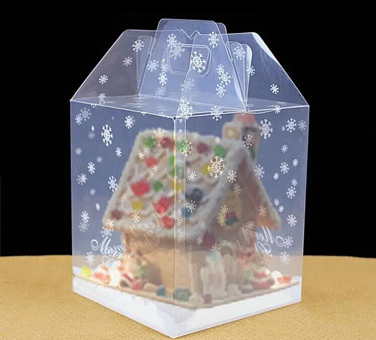 100pcs 15*15*18cm Transparent Gingerbread House Package Cookie Cake Candy Chocolate Box Wedding Favors Boxes For Apple SN1798