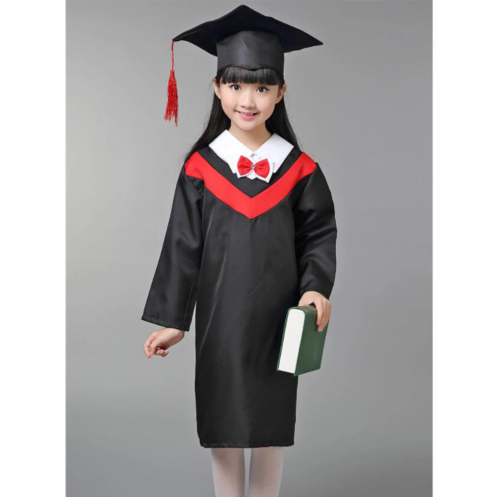 Graduation Kids Gown Cap Children Gowns Robe Caps School Uniforms Doctoral Tassels Cosplay Costumes Bachelor Cloak And