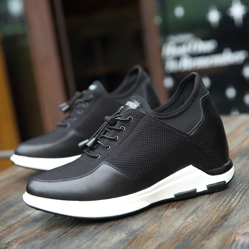 Spring and Autumn New Men\'s Height-increasing Shoes 10cm Height-increasing Leather Casual Shoes Mesh Sports Black Elevator Shoes