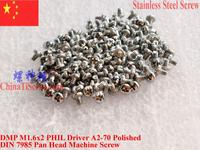 DIN 7985 Stainless Steel M1.6 screws M1.6x2 M1.6x3 M1.6x4 M1.6x5 M1.6x6 M1.6x8 M1.6x9 M1.6x10 Pan Head PHIL Driver A2-70