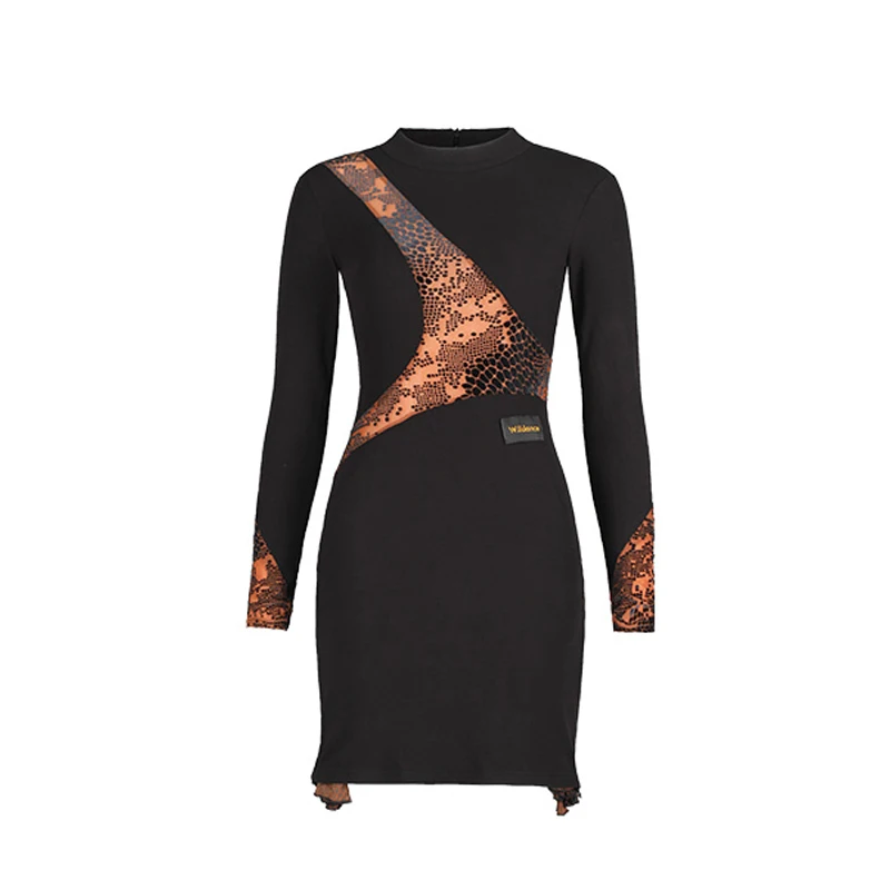 Lew Latin Dance Dress Women Long Sleeves Black Dress Practice Dress Adult Latin Dancewear Rumba Ballroom Dance Costume DNV15498