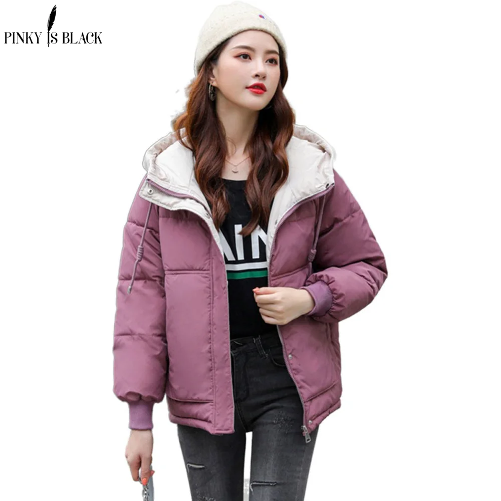 PinkyIsBlack yeni kısa Parka kadın 2020 kar giyim kış ceket kadın mont kapşonlu bayanlar ceket kadın kalın pamuklu kapitone ceket