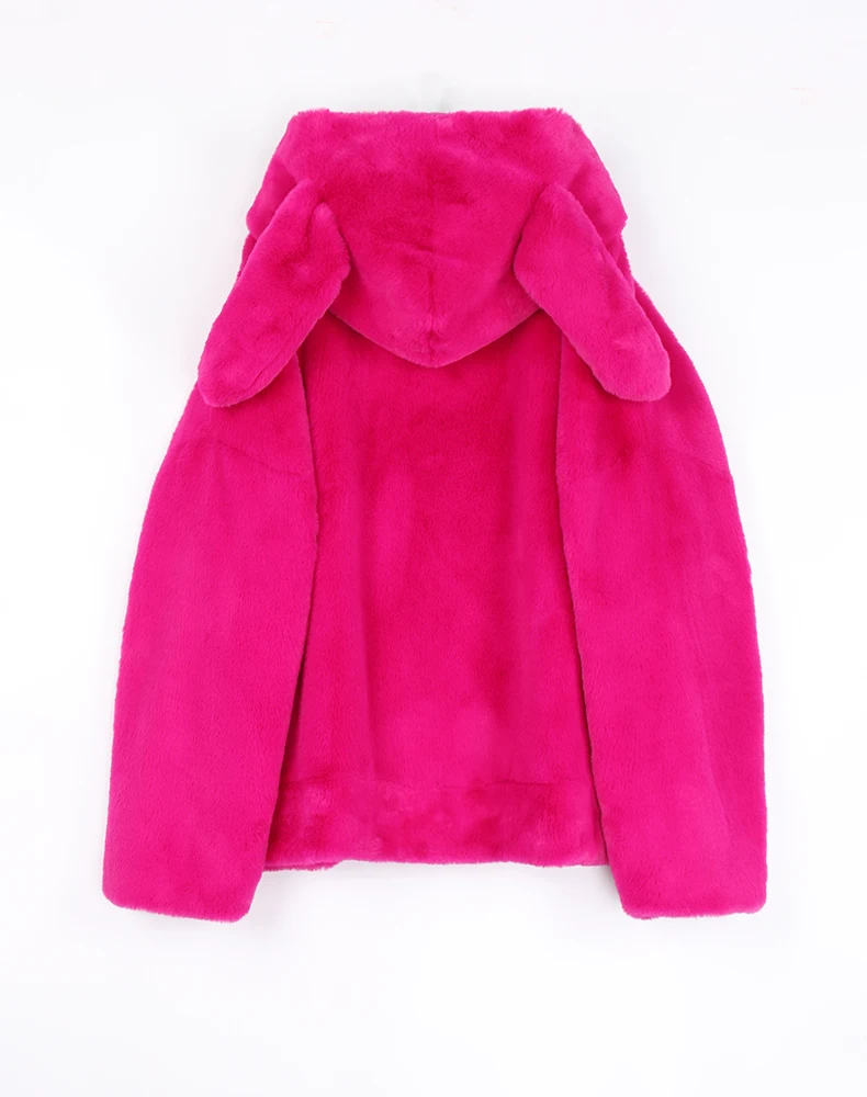 Nerazzurri Spring Fluffy Jacket with Rabbit Ears Raglan Sleeve Zipper Oversize Light Soft Harajuku Kawaii Faux Fur Hoodie 2021