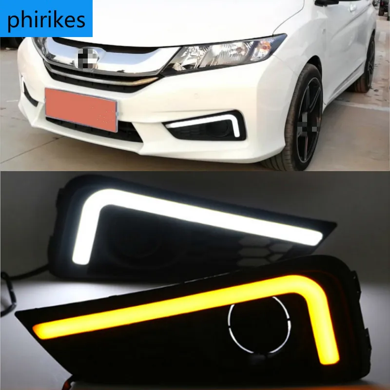 

LED daytime Running Lights for Honda City 2015 2016 fog lamp cover drl with yellow turn signal light car styling