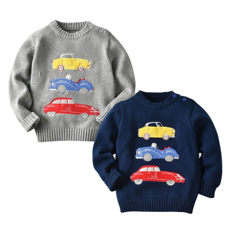 Autumn Baby Kids Boys Girls Long Sleeve Cartoon Car Knit Sweater Baby Kids Boys Girls Pullover Sweaters Children\'s Clothes