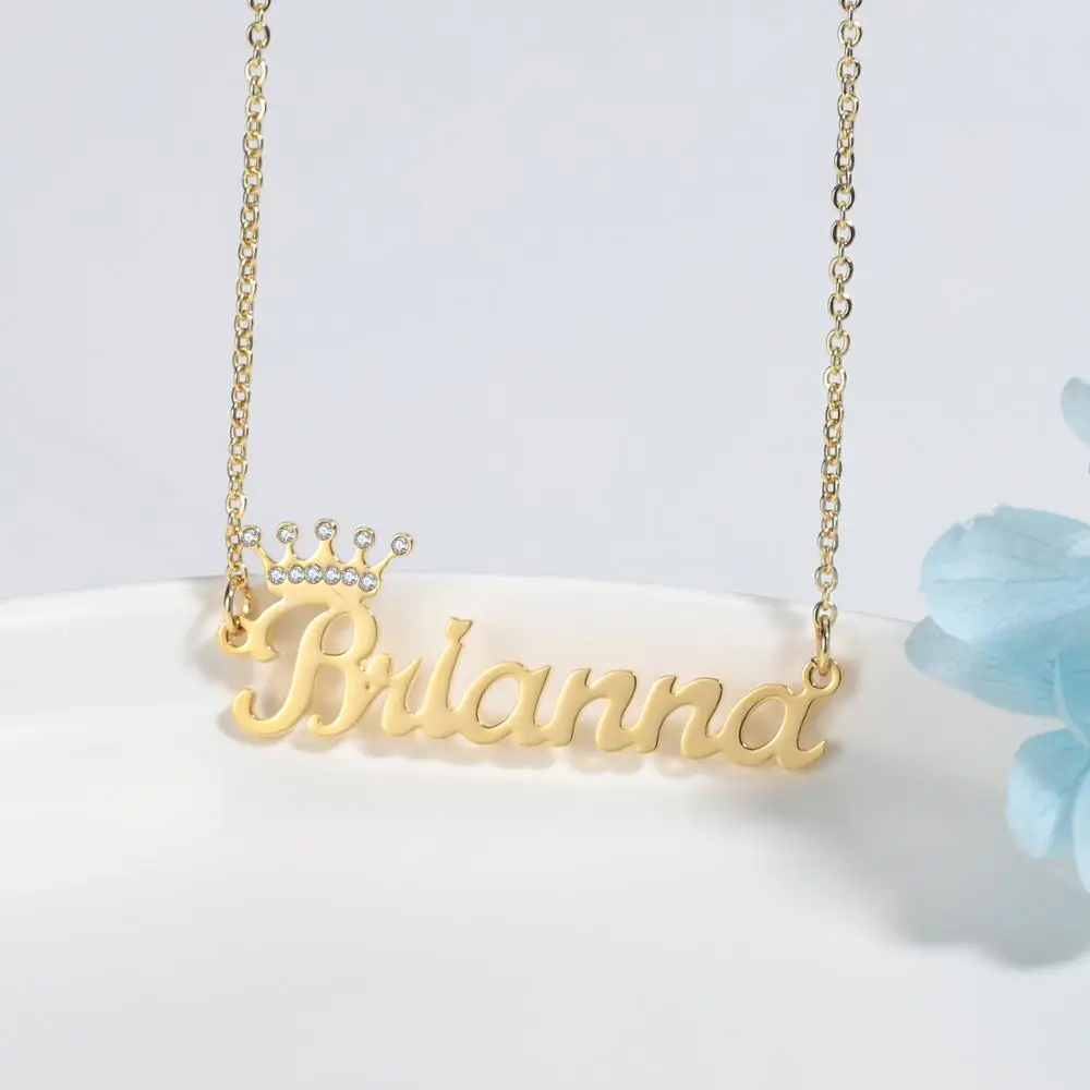 

Personalized Necklace Customized Name Crown Necklace Nameplate Necklace Gold Plated Stainless Steel Chain Customized Jewelry