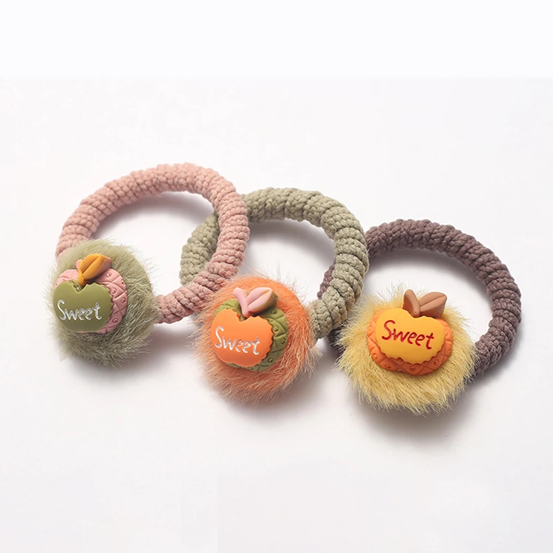 Cartoon Apple Headwear Kids Elastic Hair Bands Baby Headdress Ropes Children Ponytail Hair Ropes Girls Fruit Hair Accessories