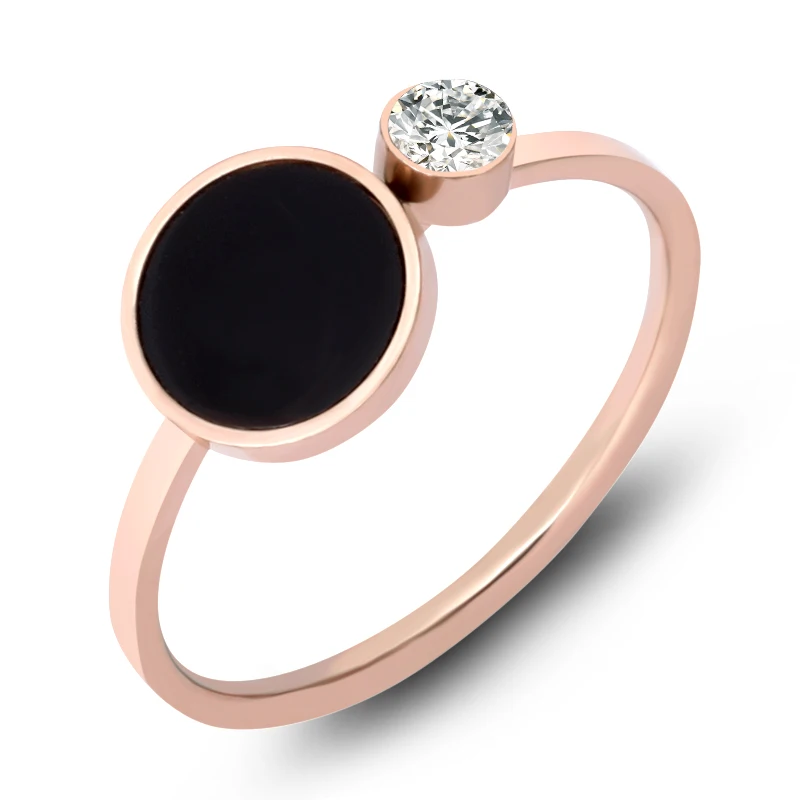 Classic Round Black Ring For Couple Jewelry Ring Zirconia Titanium Steel Rose Gold Color Ring Love Finger Ring Weeding Gift