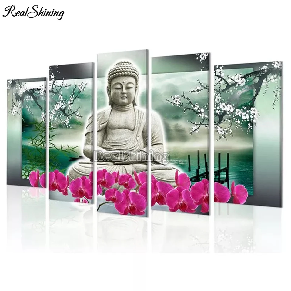 5pcs Full diamond painting Pink orchid Buddha Plum Flower diamond embroidery 5D rhinestone mosaic diamond inlaid portrait T849