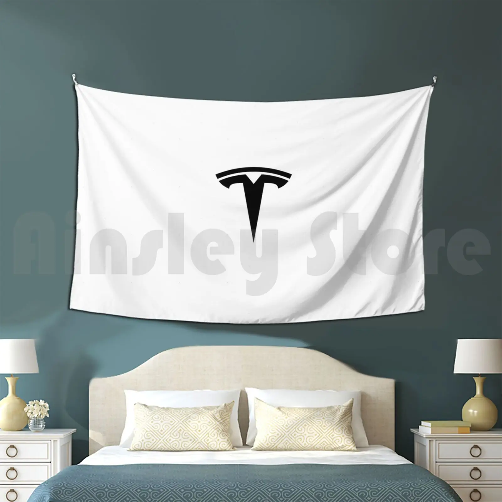 Black Tesla Logo Only Tapestry Living Room Bedroom Tesla Tesla Logo Only T Tesla Tesla T Only T Only No Text Tesla