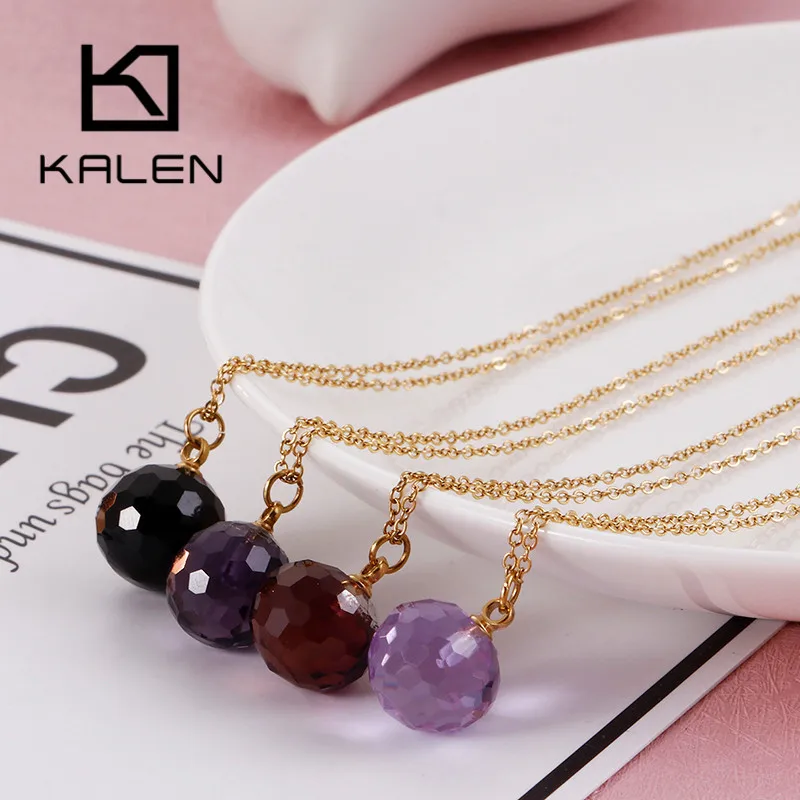 KALEN Fashion Bohemia Colourful Glass Crystal Pendant Neckalces For Women Tri-Color Stainless Steel Femme Choker Wedding Jewelry