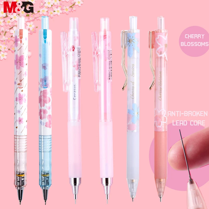 M&G 0.5mm Lovely Fresh Cherry Sakura Mechanical Pencil Set Student Automatic Pencil School Office Supply