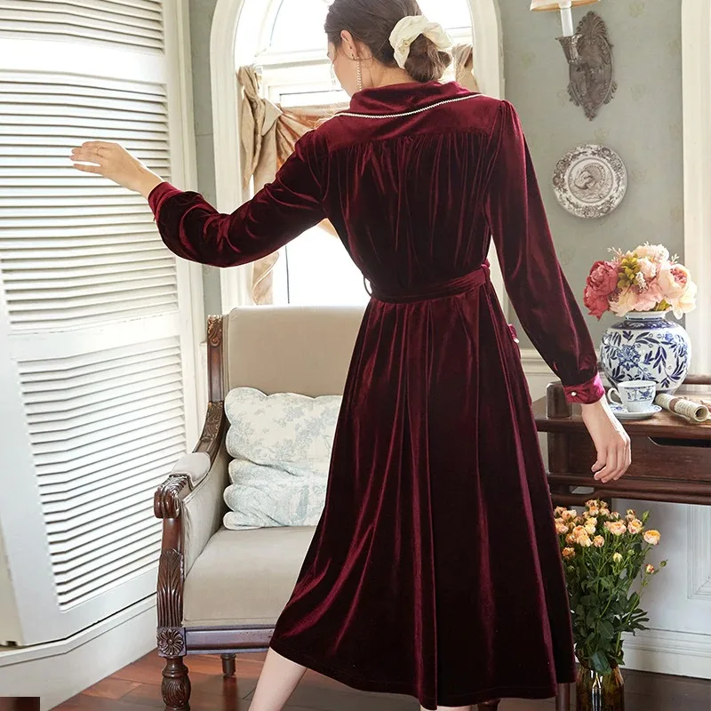 Newest Night Gown Bride Sleepwear Robes Velvet Custom Made Long Sleeves Dressing Gown Women Gorgeous Cute Sleepwear Dresses