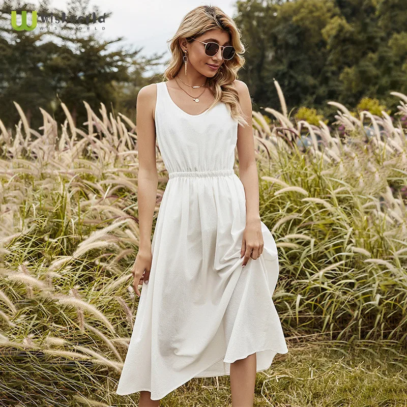 

2021 Spring New European and American Women's Dress French Romantic White Suspender Dress Fashion Party Club Dress Casual Dress