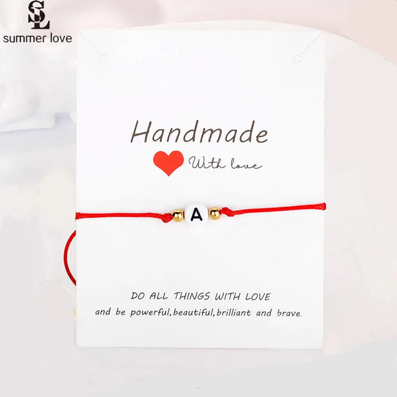Handmade 26 Letters Black Red Thread String Rope Bracelet Women Men Initials Name Adjustable Bracelets Statement Couple Jewelry