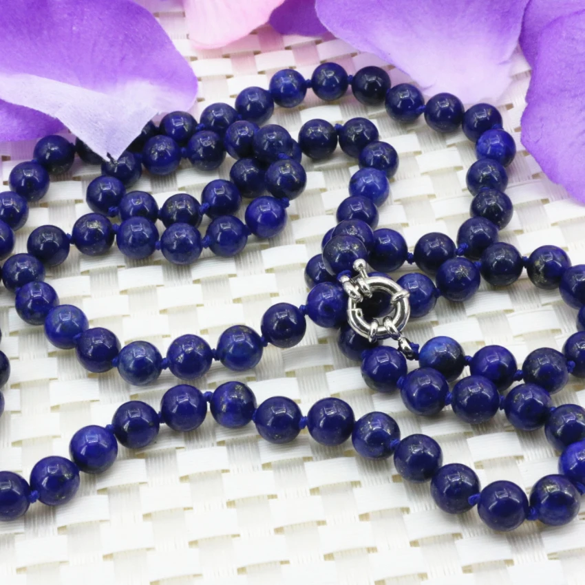 8mm round beads long necklace chain for women natural lapis lazuli stone wholesale price fashion diy jewelry 36inch B3211