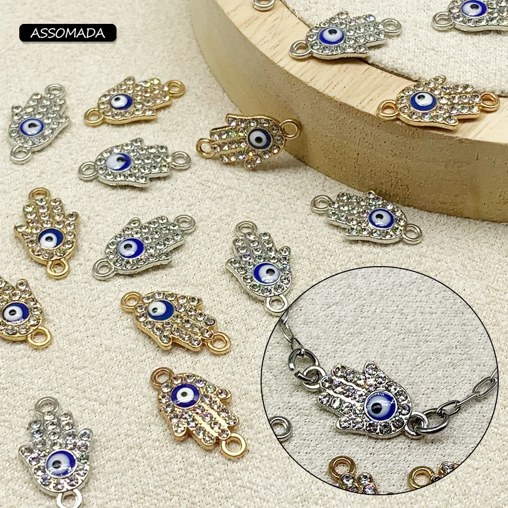 ASSOMADA Hand Eye Charms Pendant Style Alloy Metal Artificial Diamonds DIY Handmade Necklace Bracelet Jewelry Accessorie