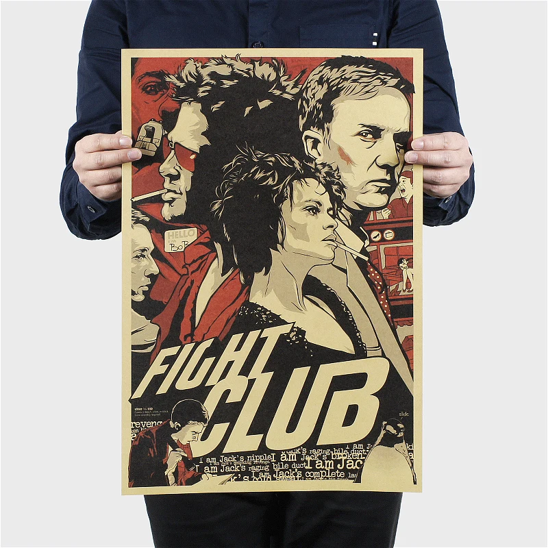 Classic Movie Fight Club Vintage Poster Retro Wall Art Cafe Room Decor Painting Stickers Kraft Paper Posters Wall Sticker