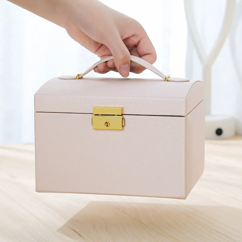 Fashion Jewelry Storage Box Large Capacity Portable Lock With Mirror Storage Boxes Earrings Necklace Ring Jewelry Display
