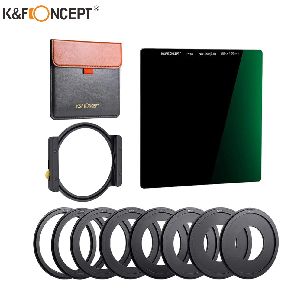 

K&F Concept ND1000 Square Filter Multi-Coated 100x100mm Neutral Density Filter with One Filter Holder 8pcs Filter Ring adapters