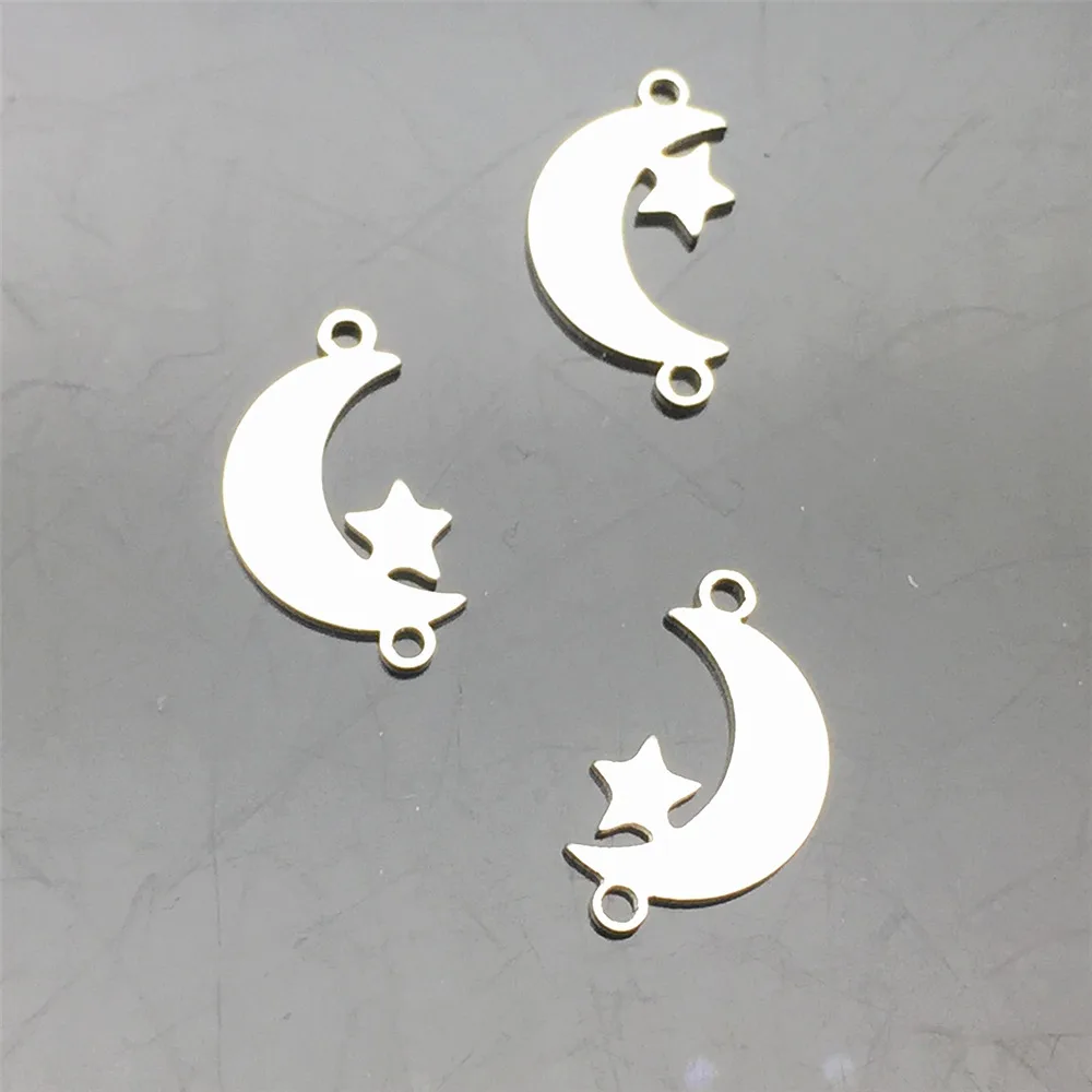 Half Moon Stainless Steel Connectors 10pcs Bright Silver Moon&Star Charm Necklace Connector Diy Bracelet Jewelry Make Finding