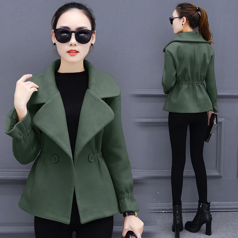 150cm Small Woman Jacket Blended Woolen Coat Autumn Winter Short Woolen Coat Korean Style Thick Slim Red Outerwear Female Tops