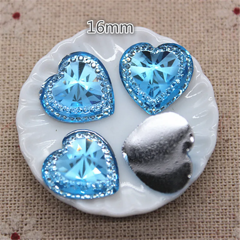 50pcs 16mm Clear/Pink/Blue/Red/Gold Resin Heart Flatback Cabochon DIY Scrapbooking Phone/Wedding Craft
