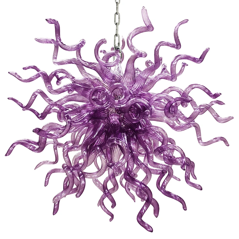 

LONGREE Purple Chandelier Lamp Chihuly Style Handmade Blown Glass Chandelier Lighting Hanging Light Fixture for Home Living Room