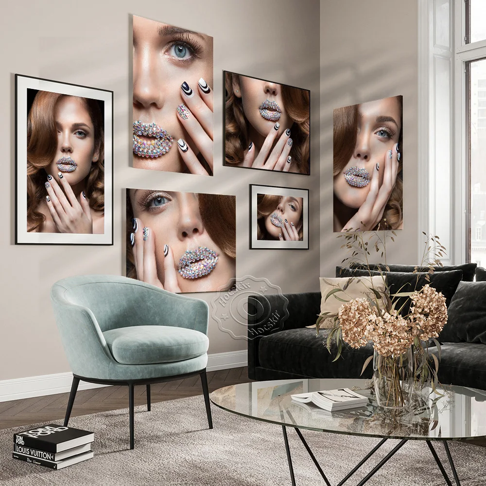 Beautiful Long Haired Girl Diamond Art Poster, Modern Manicure Make Up Shop Hair Salon Wall Decor Wall Picture, Wall Art Decor